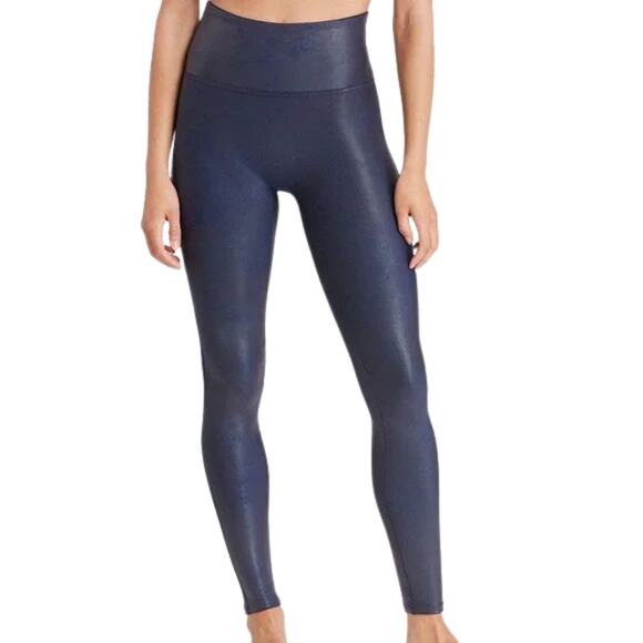 SPANX Faux Leather Legging Midnight Navy Blue Size Large Pull On Leggings - Picture 1 of 7